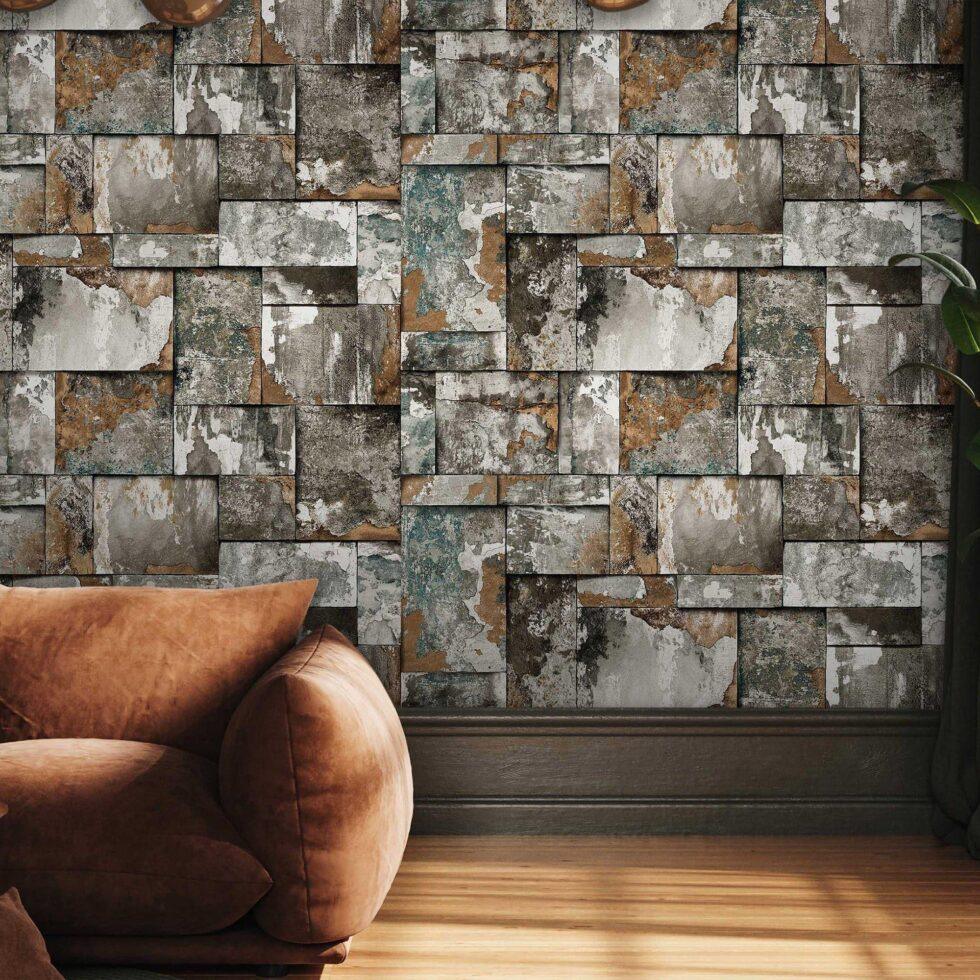 Geometric Stone Design Wallpaper Beige Code 23106-3 - Image 2