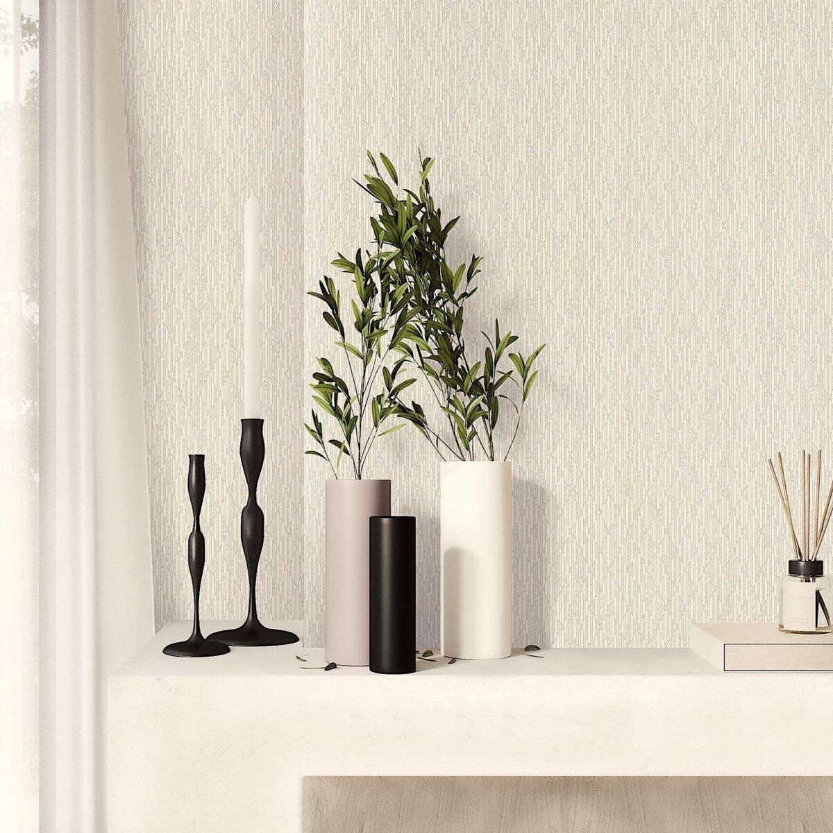 Striped Geometric Design Wallpaper White Code 23205-1 - Image 2