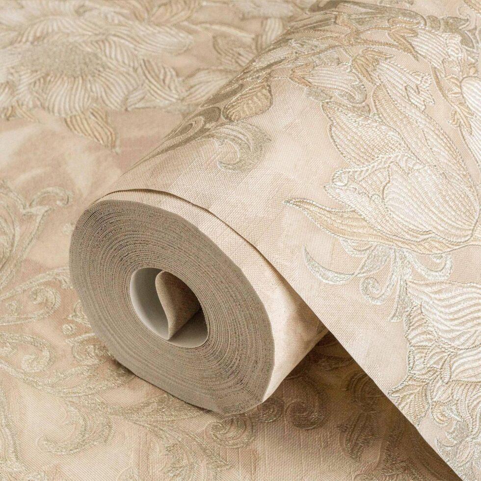 Floral detailed Rococo damask pattern wallpaper Beige Code 7805-2