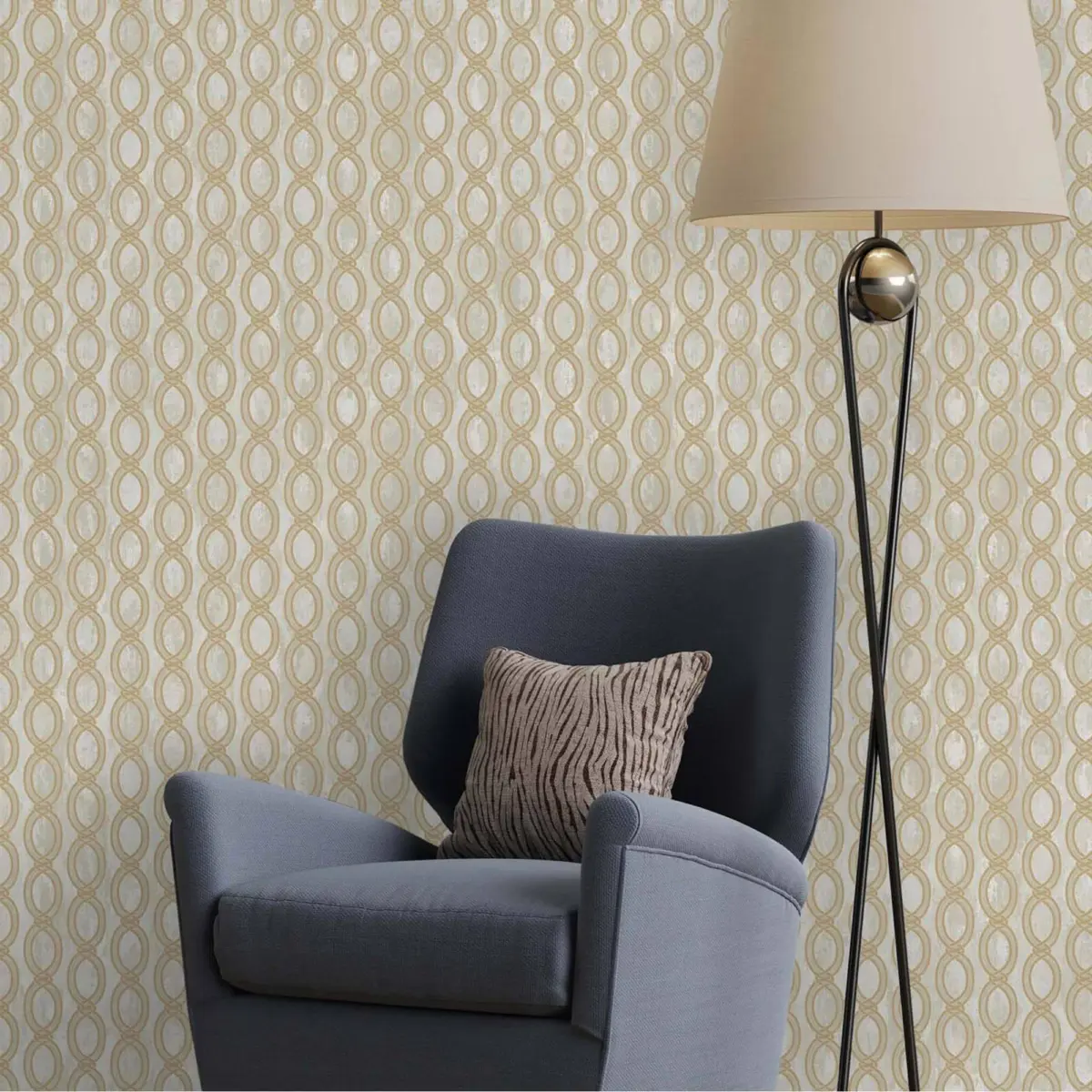 Wallpaper with stylized chain pattern Cream Code 7808-1 - Image 6