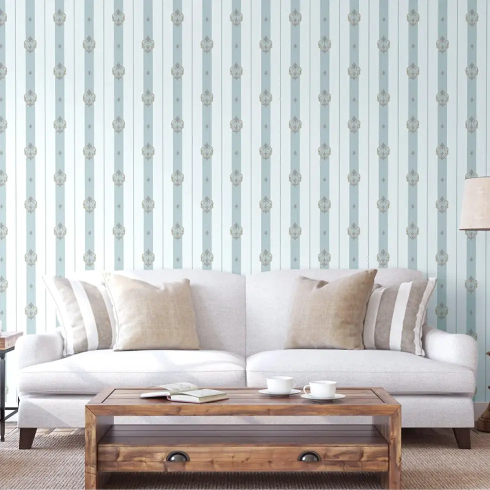 Striped wallpaper with neoclassical discreet ornament Blue Code 7804-2 - Image 2