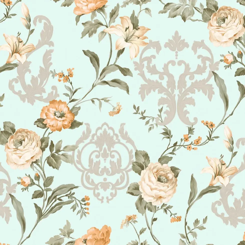 Floral damask with blooming roses ornament wallpaper Blue Code 7803-2 - Image 5