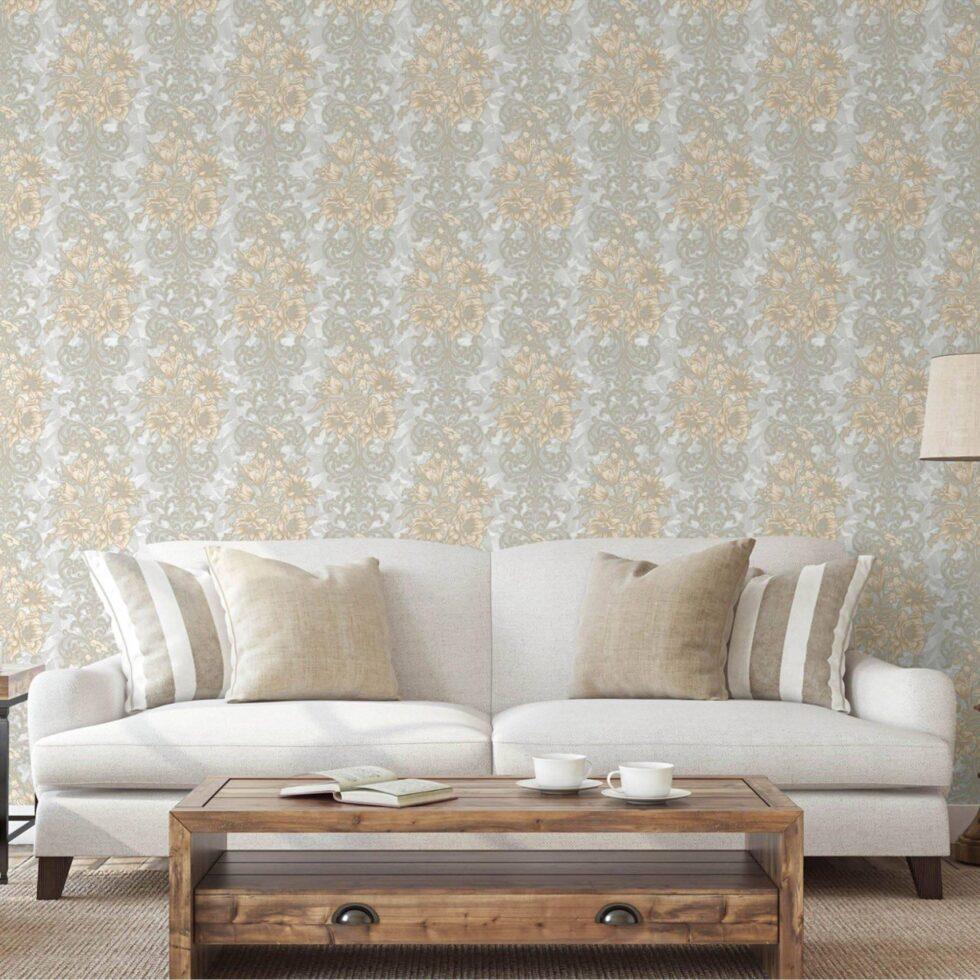 Floral detailed Rococo damask pattern wallpaper Gray Code 7805-5 - Image 2