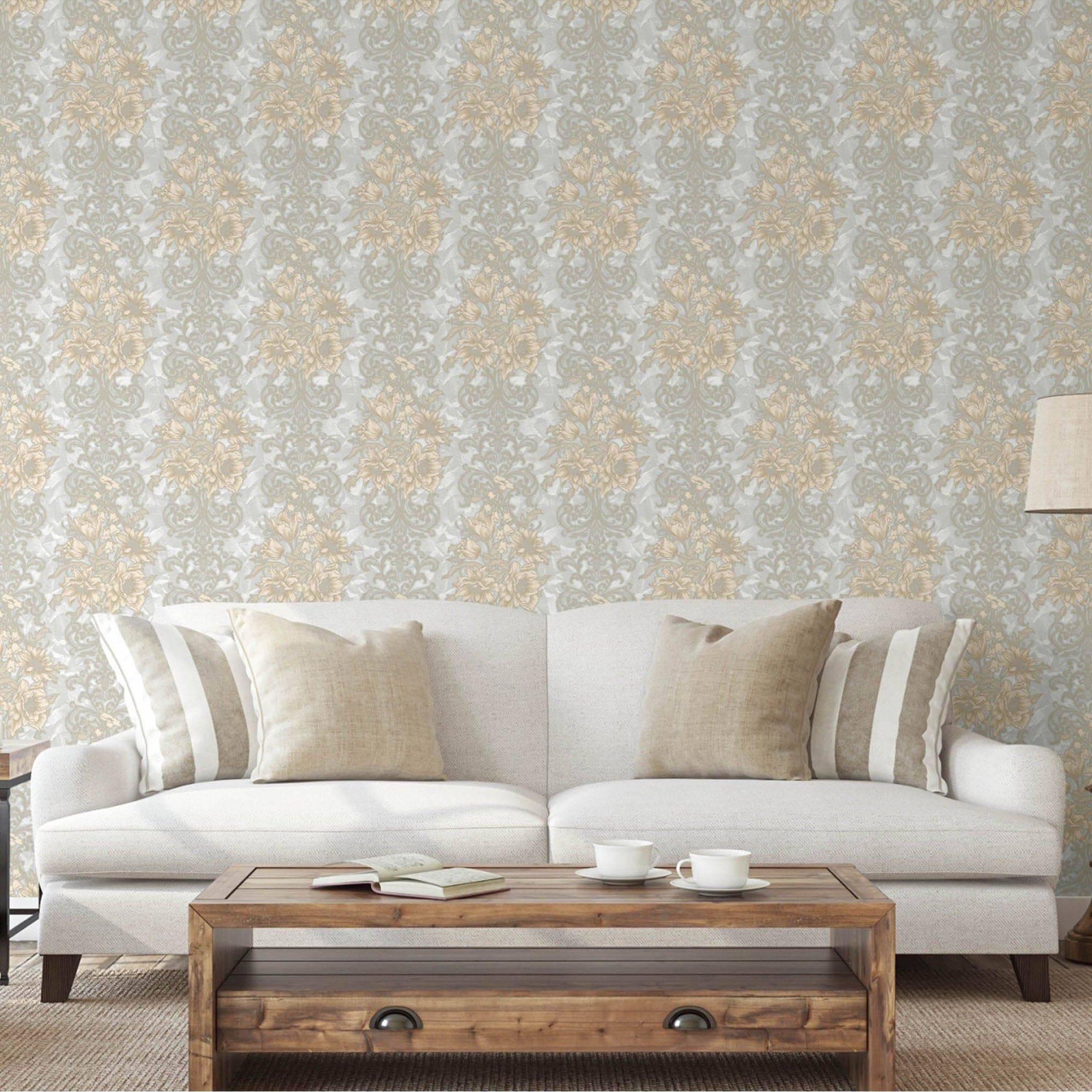 Floral detailed Rococo damask pattern wallpaper Gray Code 7805-5 - Image 2