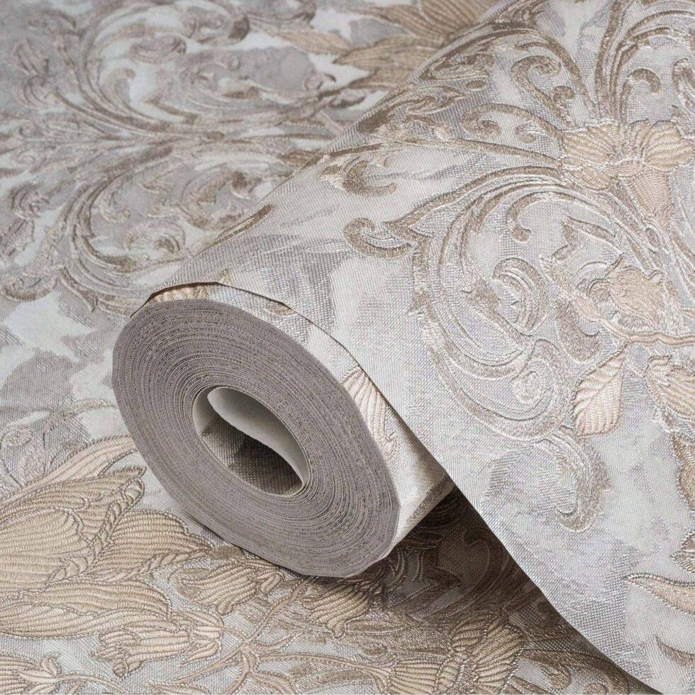 Floral detailed Rococo damask pattern wallpaper Gray Code 7805-5