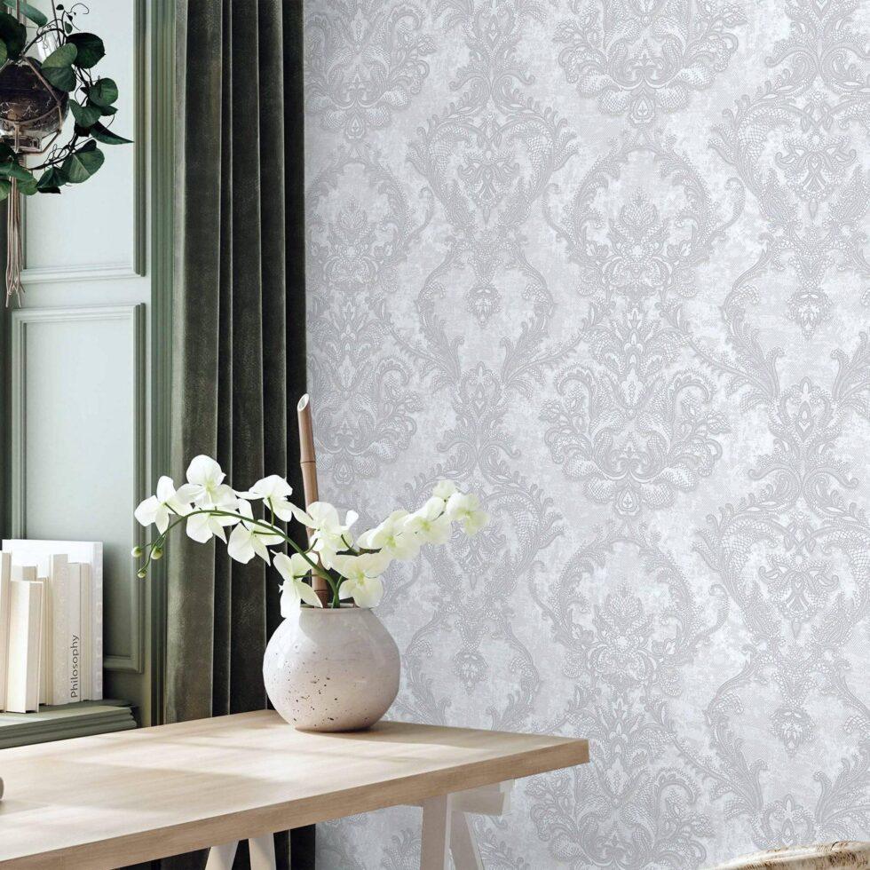 Rich Damask Design Wallpaper White Code 1303-1 - Image 2