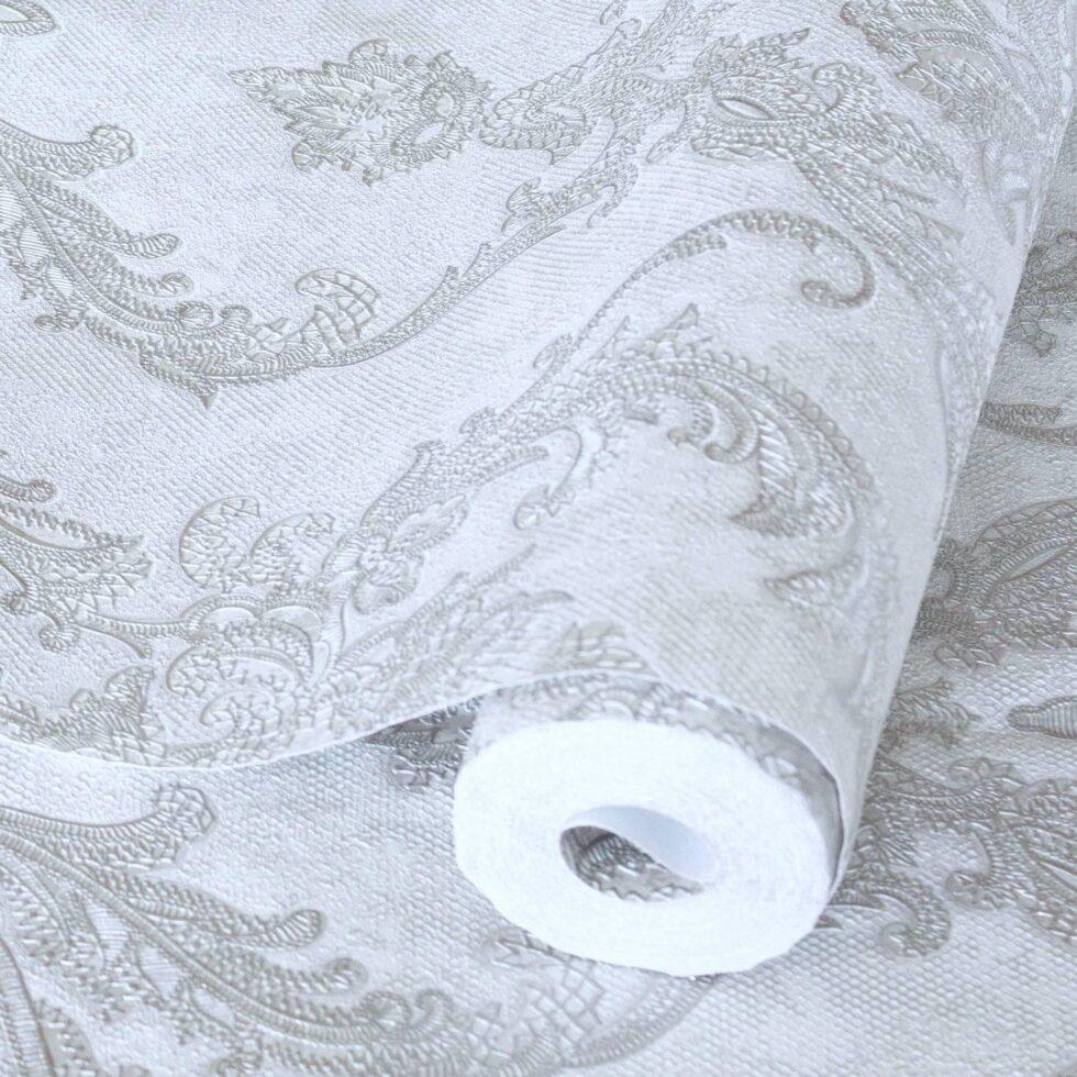 Rich Damask Design Wallpaper White Code 1303-1