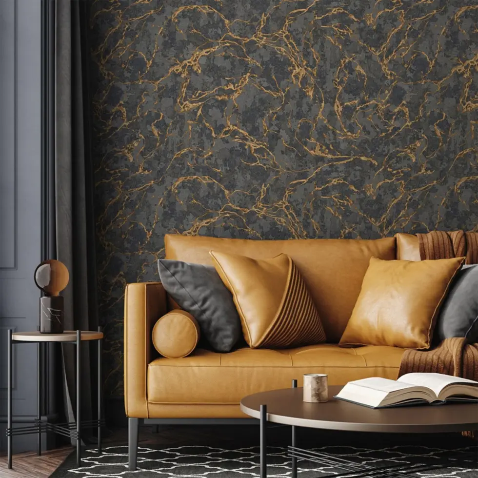 Gold Vein Shaped Design Wallpaper Black Code 1503-5 - Image 2