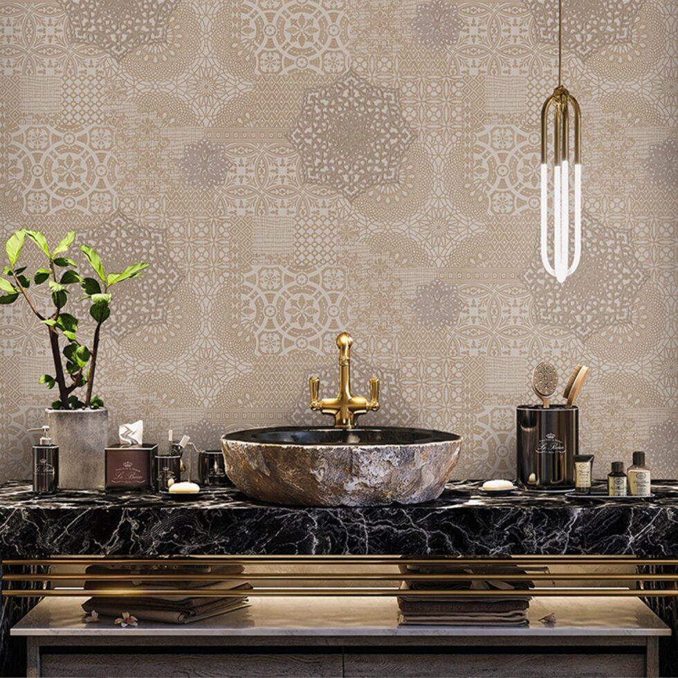 Geometric Damask Design Wallpaper Brown Code 1409-3 - Image 2