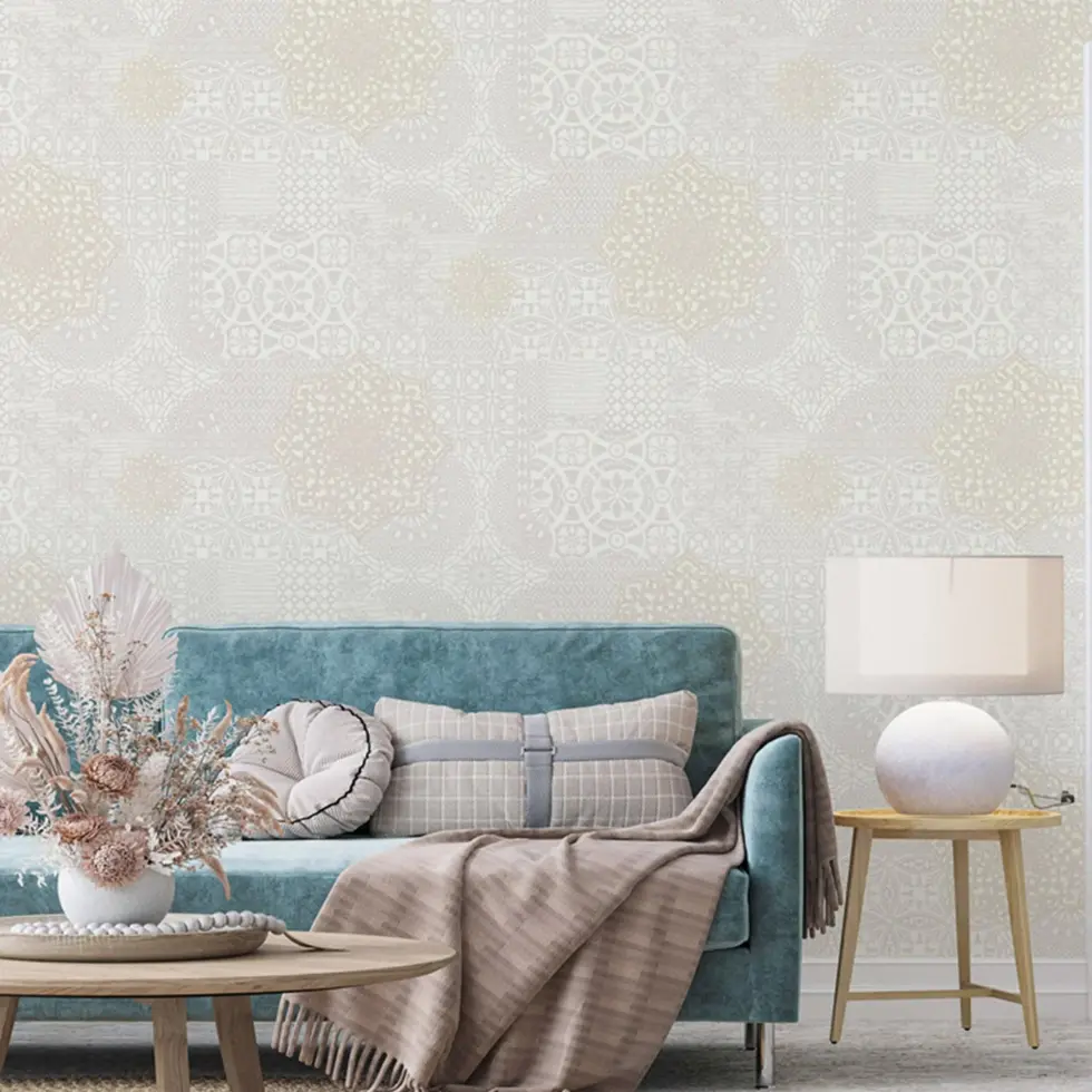 Geometric Damask Design Wallpaper White Code 1409-1 - Image 2