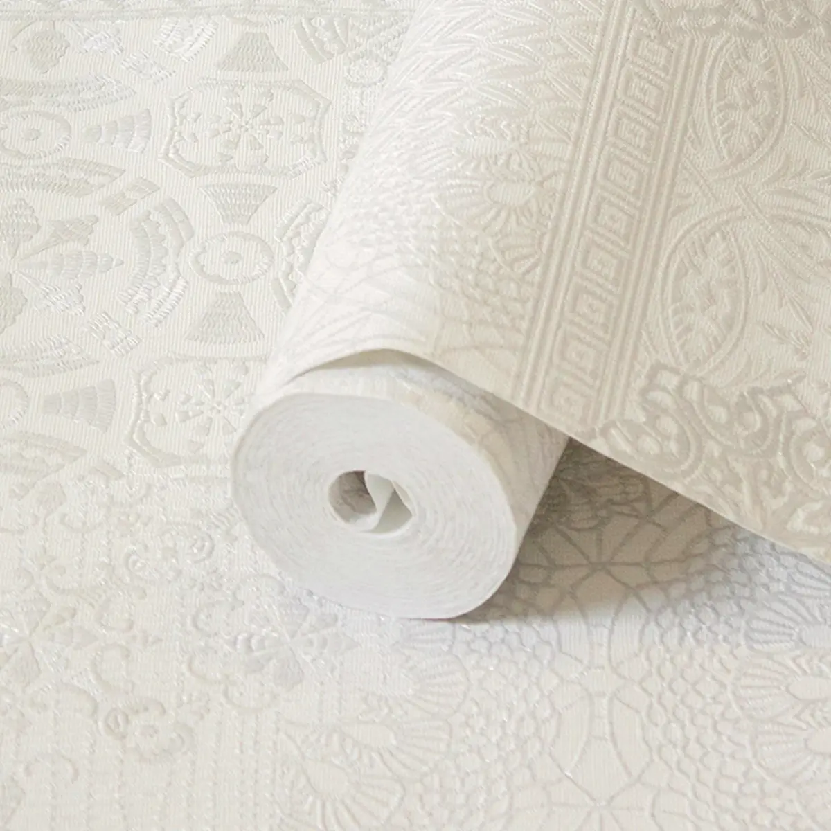 Geometric Damask Design Wallpaper White Code 1409-1 - Image 1