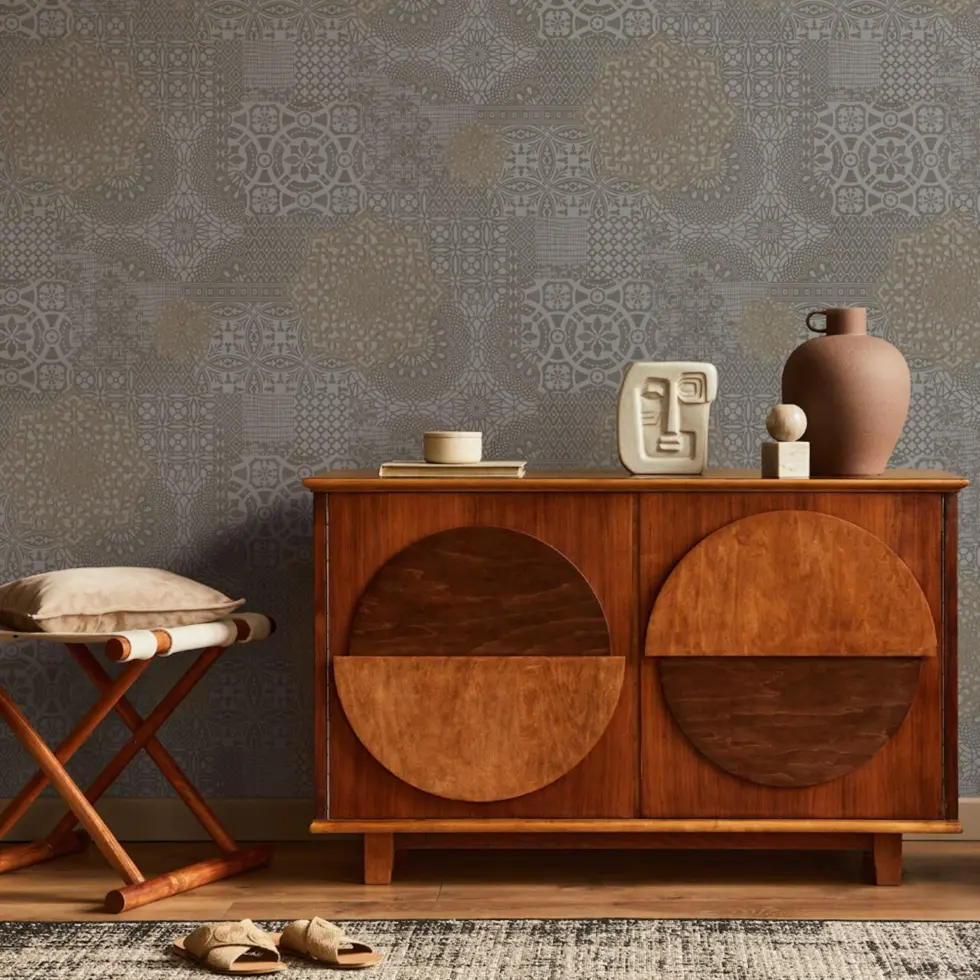 Geometric Damask Design Wallpaper Beige Code 1409-4 - Image 2