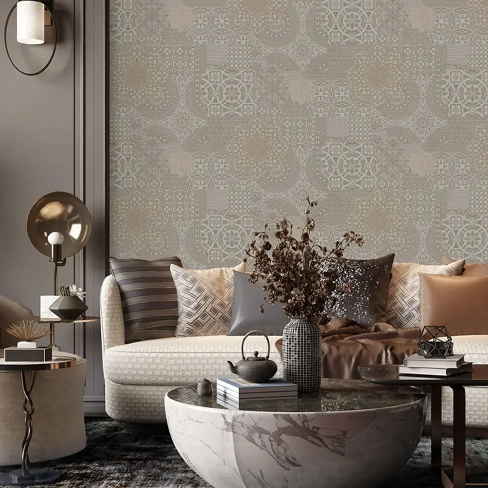 Geometric Damask Design Wallpaper Beige Code 1409-4 - Image 6