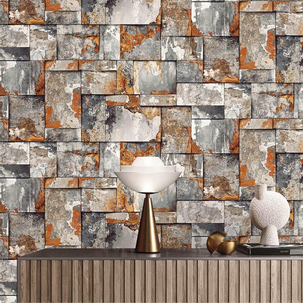 Geometric Stone Design Wallpaper Brown Code 23106-4 - Image 2