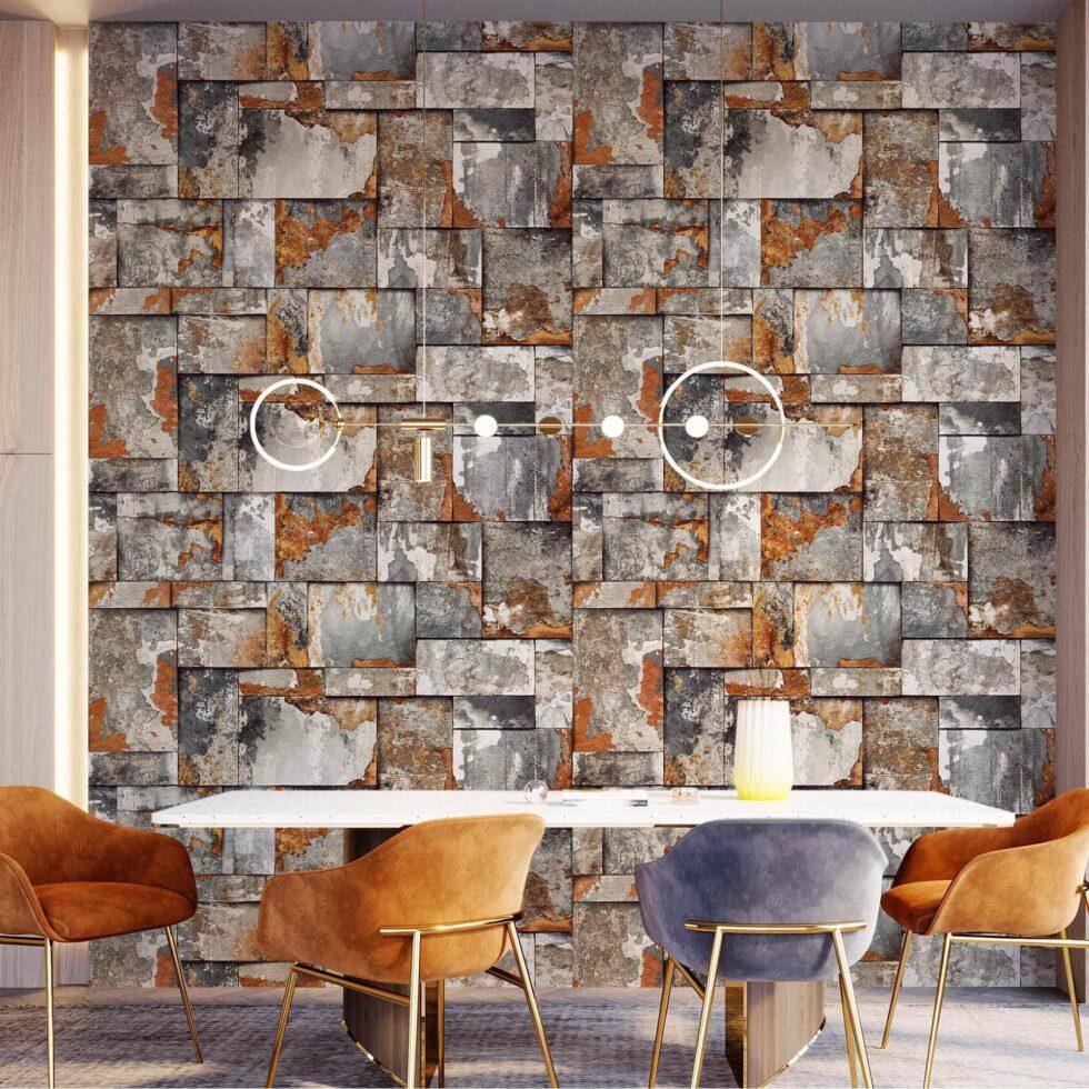 Geometric Stone Design Wallpaper Brown Code 23106-4 - Image 6