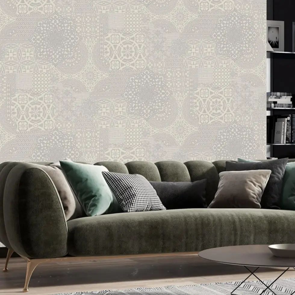 Geometric Damask Design Wallpaper Silver Code 1409-2 - Image 2