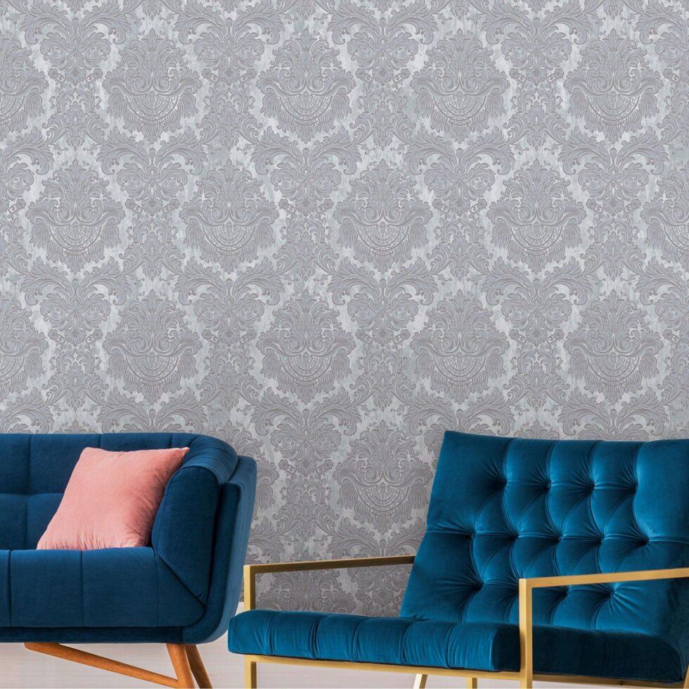 Rich baroque damask pattern wallpaper Gray Code 7807-2 - Image 6