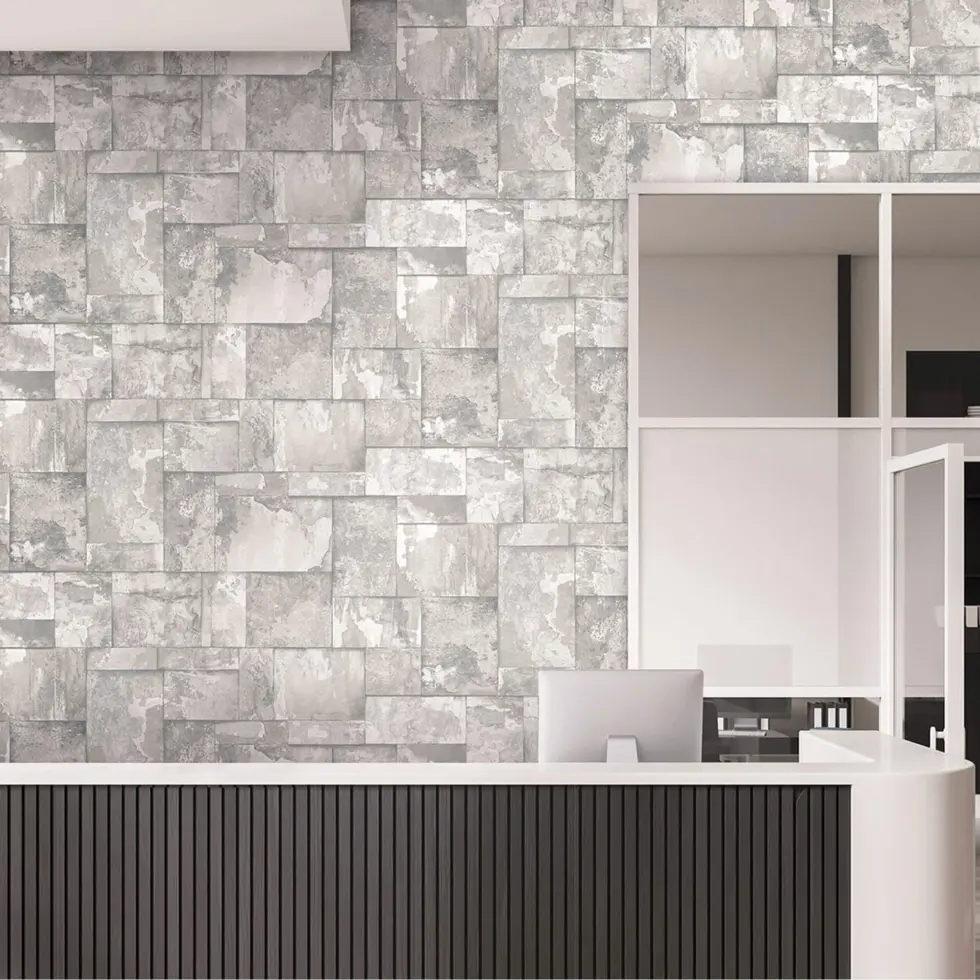 Geometric Stone Design Wallpaper Silver Code 23106-1 - Image 2