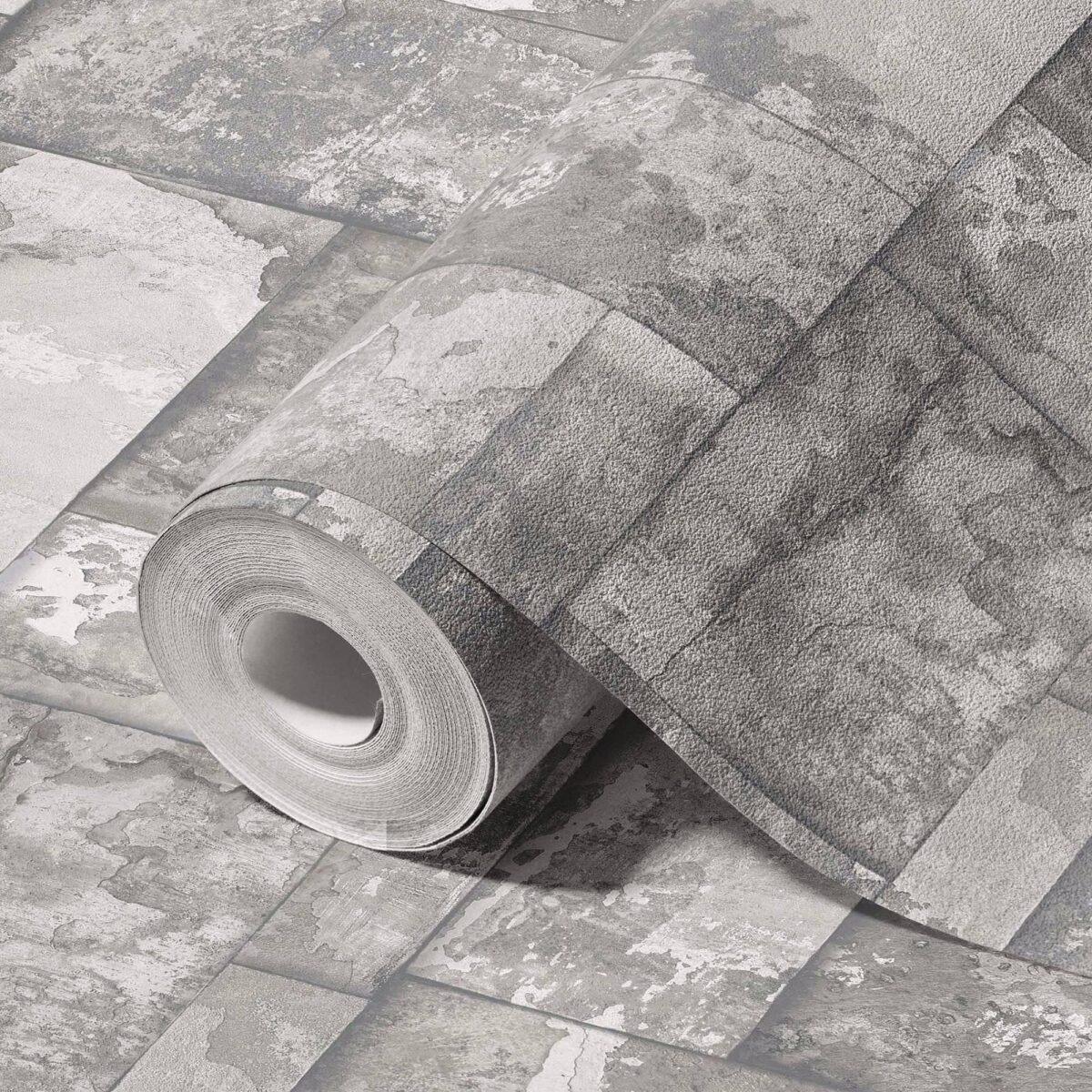 Geometric Stone Design Wallpaper Silver Code 23106-1 - Image 1
