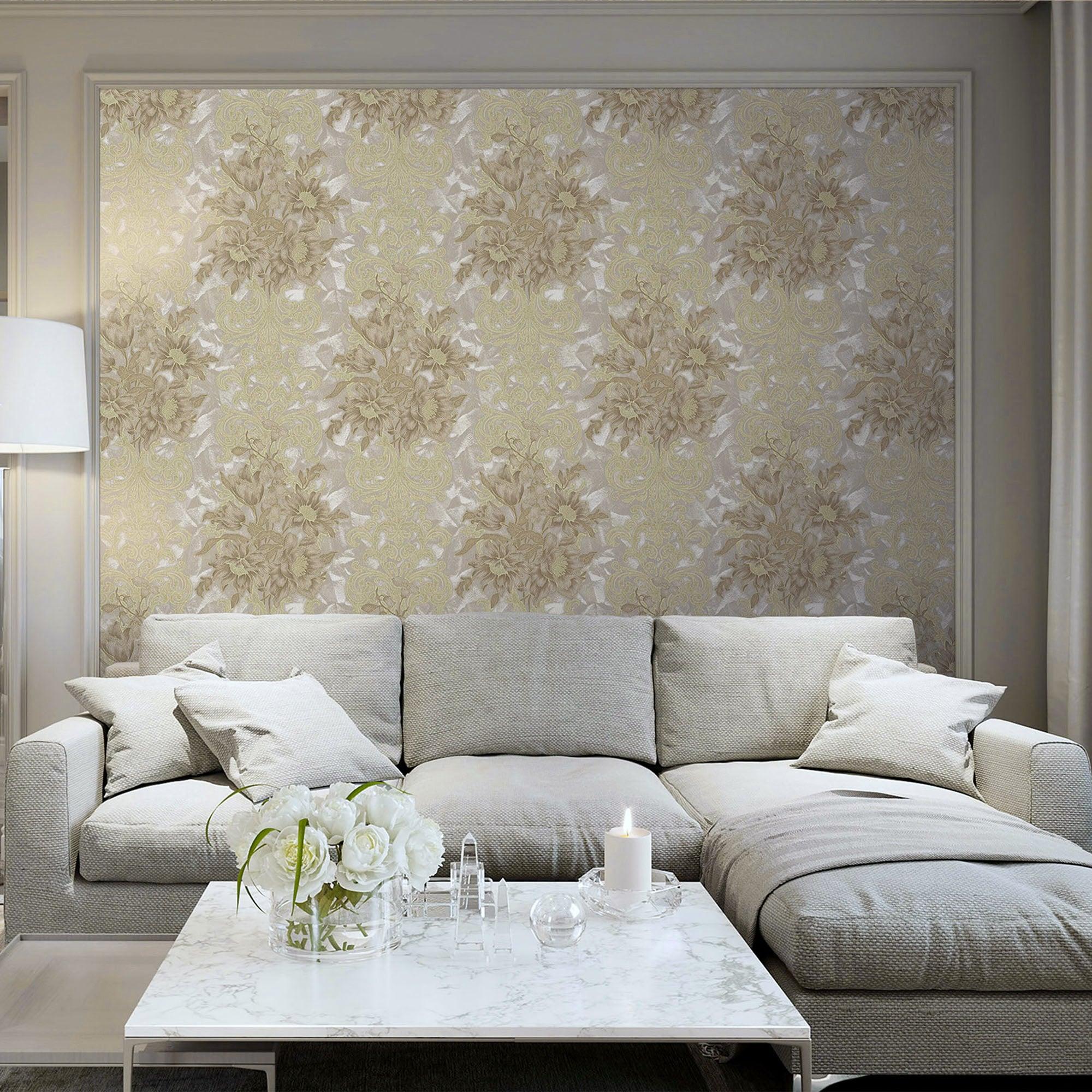 Floral detailed Rococo damask pattern wallpaper Brown Code 7805-3 - Image 2