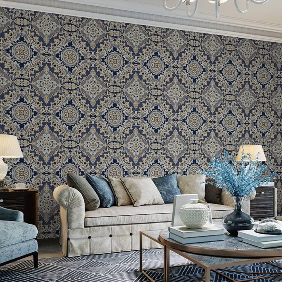 Damask Design Wallpaper Blue Code 1301-5 - Image 2