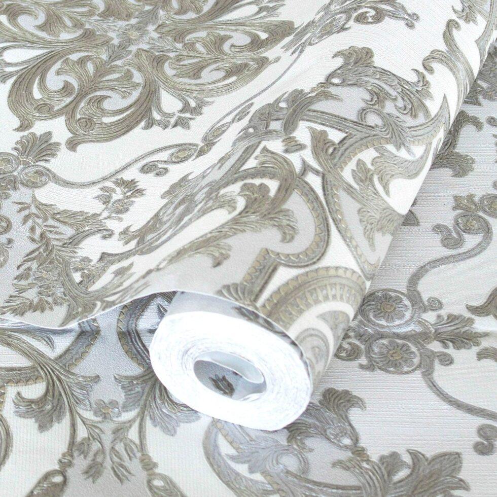 Damask Design Wallpaper Silver Code 1301-2