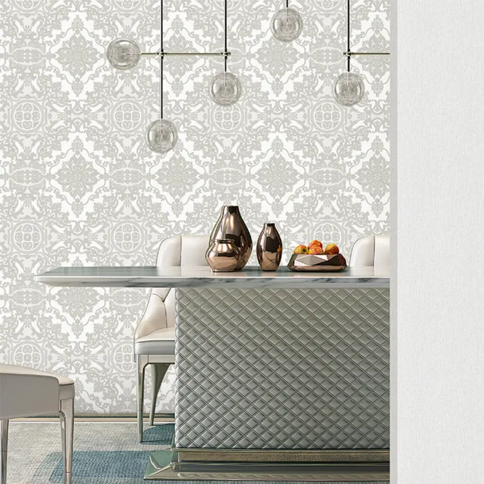 Damask Design Wallpaper White Code 1301-1 - Image 2