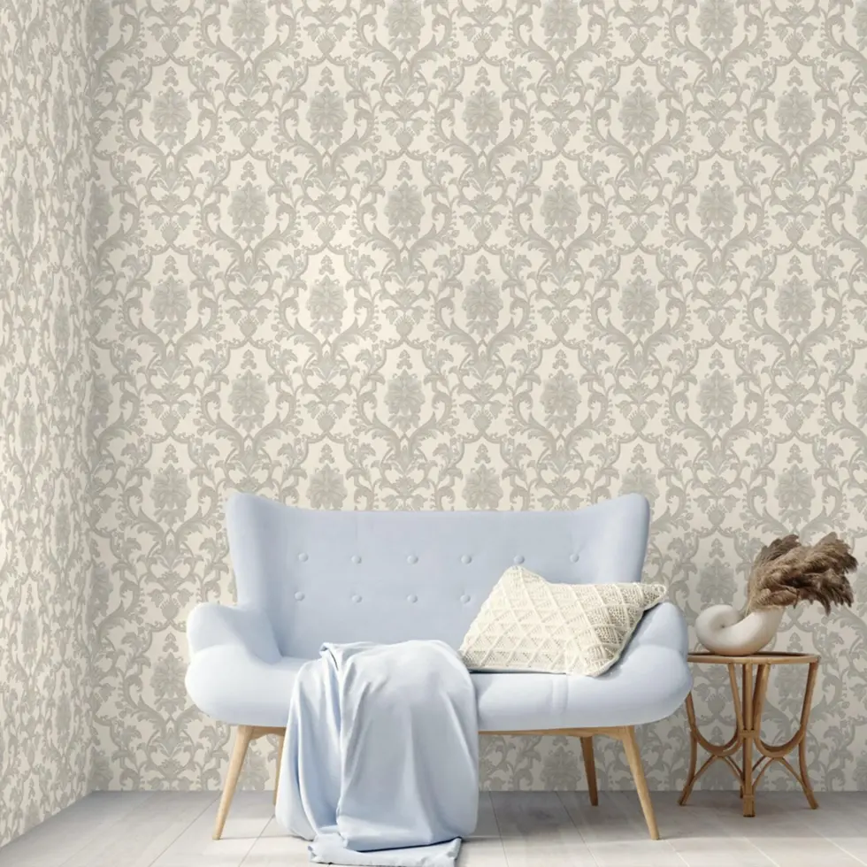 Classic Damask Design Wallpaper White Code 1407-1 - Image 2