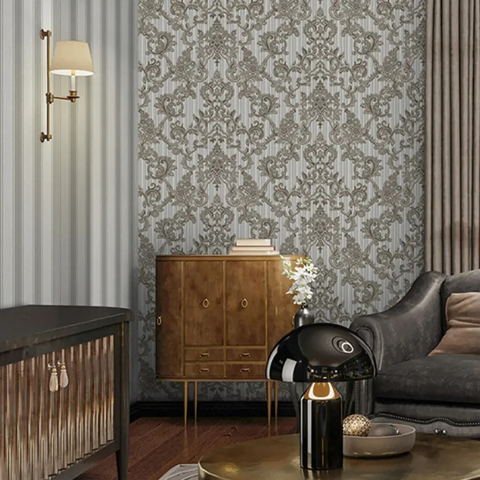 Floral Damask Wallpaper Gray Code 1305-5 - Image 2