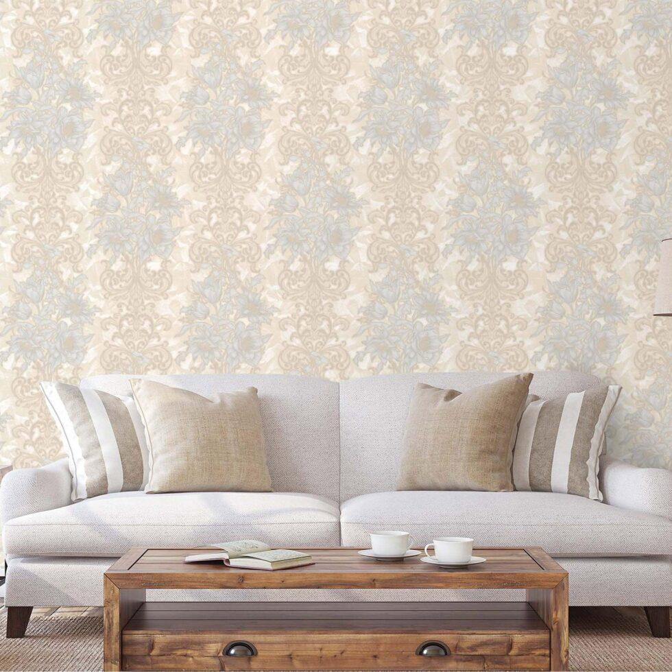 Floral detailed Rococo damask pattern wallpaper Cream Code 7805-1 - Image 2