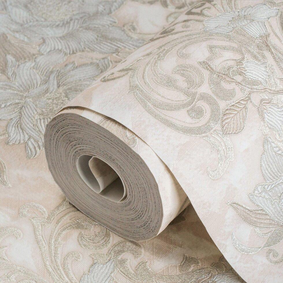 Floral detailed Rococo damask pattern wallpaper Cream Code 7805-1