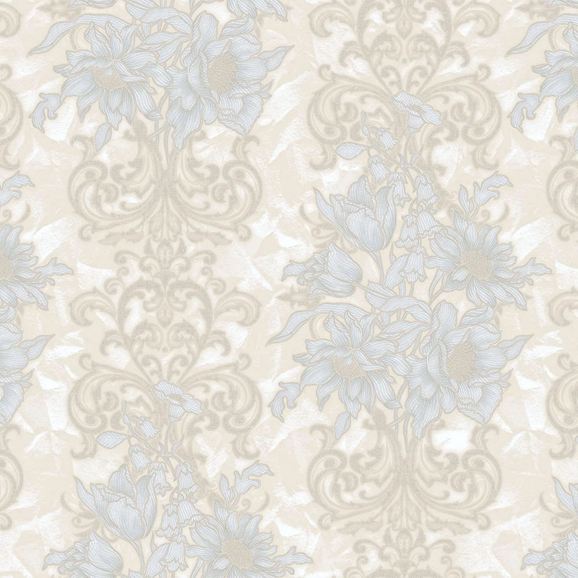 Floral detailed Rococo damask pattern wallpaper Cream Code 7805-1 - Image 4