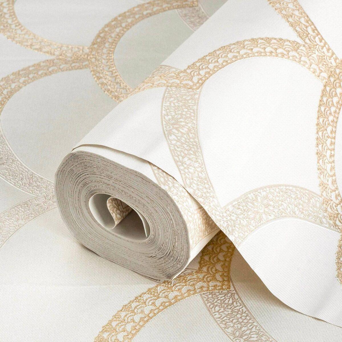 Simple waves ornament wallpaper Cream Code 7811-1 - Image 1
