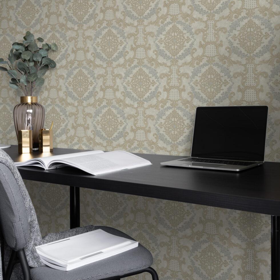 Damask Pattern Wallpaper Beige Clear Gray Code 6802-1 - Image 2