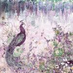 Colorful Peacock Design, VINYL FABRIC TEXTILE Wall Mural in Different Texture, Code A300. It is produced as ONE PIECE WITHOUT JOINT.