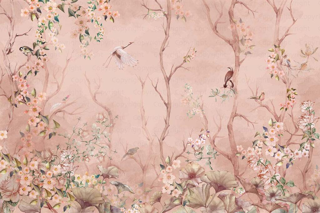 Flowers Pattern Design, VINYL FABRIC TEXTILE Wall Mural in Different Texture, Code A305. It is produced as ONE PIECE WITHOUT JOINT.