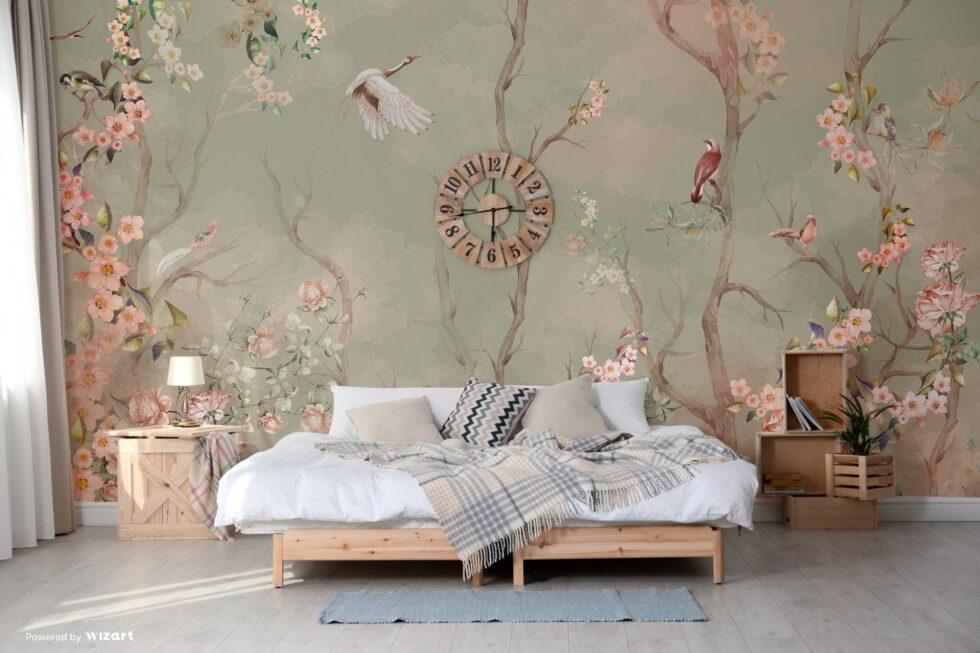 Flowers Pattern Design Vinyl, FABRIC BACK Wall Mural in Different Texture - Code A305 - Image 7