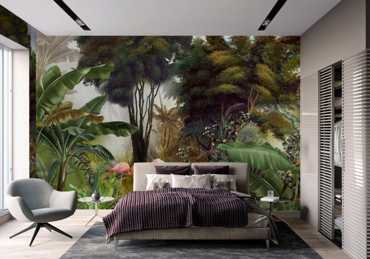 Flamingo Design Vinyl, VINYL FABRIC TEXTILE Wall Mural in Different Texture, Code A307. It is produced as ONE PIECE WITHOUT JOINT. - Image 6