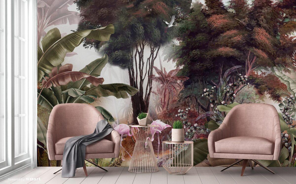 Flamingo Design Vinyl, VINYL FABRIC TEXTILE Wall Mural in Different Texture, Code A307. It is produced as ONE PIECE WITHOUT JOINT. - Image 7