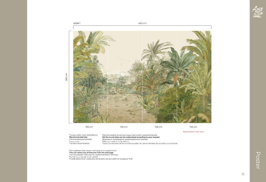 Amazon Forests Design MURAL WALLPAPER, Available in Various Paper Texture, Code A308. It is Produced as 105 CM WIDE ROLL PANELS. - Image 6