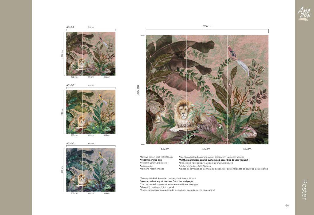 Lion Patterned Design MURAL WALLPAPER, Available in Various Paper Texture, Code A310. It is Produced as 105 CM WIDE ROLL PANELS. - Image 7
