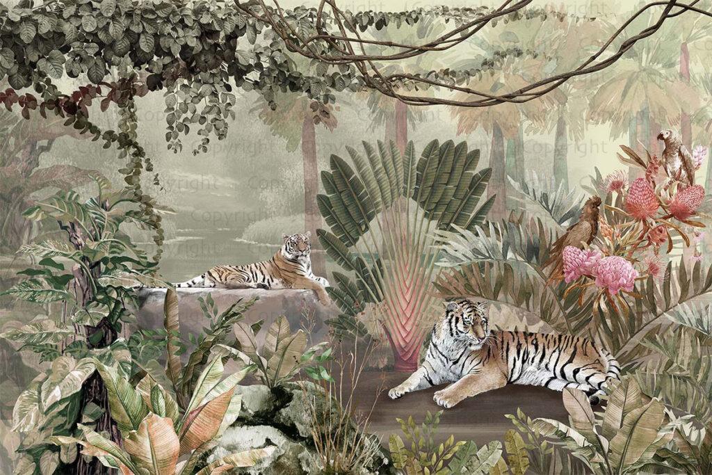 Tiger Design, VINYL FABRIC TEXTILE Wall Mural in Different Texture, Code A311. It is produced as ONE PIECE WITHOUT JOINT. - Image 2