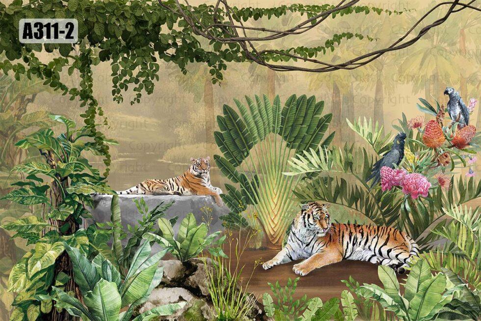 Tiger Design Vinyl, FABRIC BACK Wall Mural in Different Texture - Code A311 - Image 3