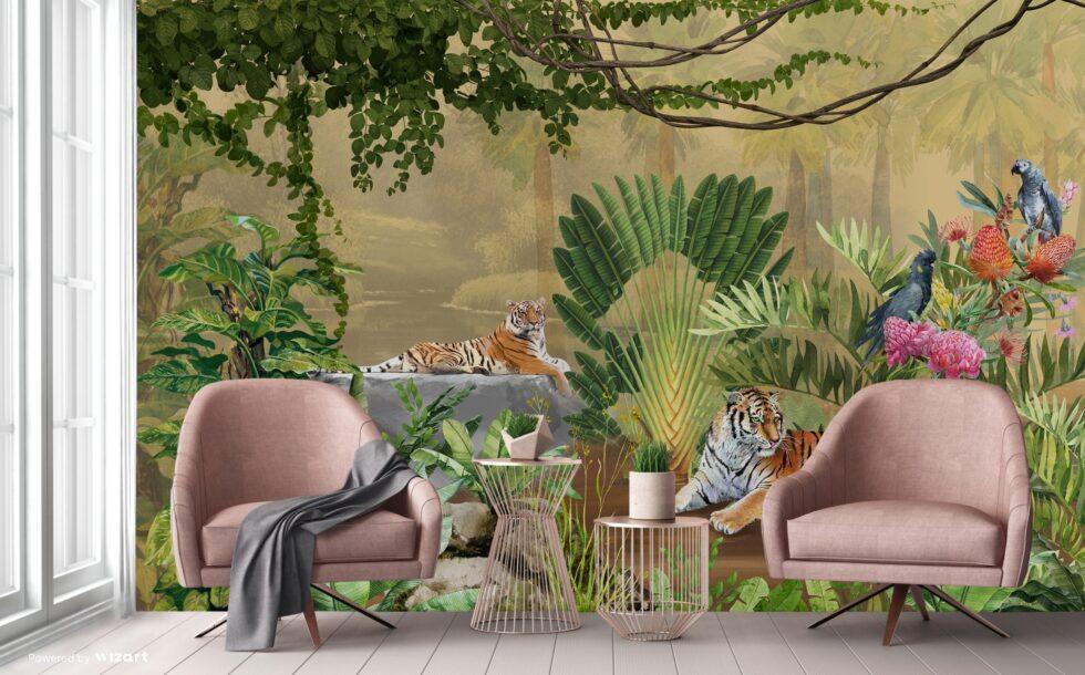 Tiger Design Vinyl, FABRIC BACK Wall Mural in Different Texture - Code A311 - Image 6