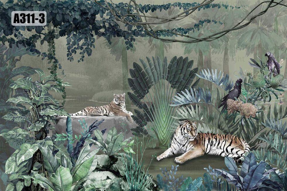 Tiger Design Vinyl, FABRIC BACK Wall Mural in Different Texture - Code A311 - Image 4