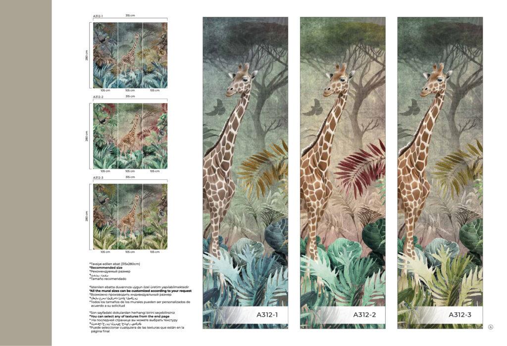 Giraffe Design MURAL WALLPAPER, Available in Various Paper Texture, Code A312. It is Produced as 105 CM WIDE ROLL PANELS. - Image 7