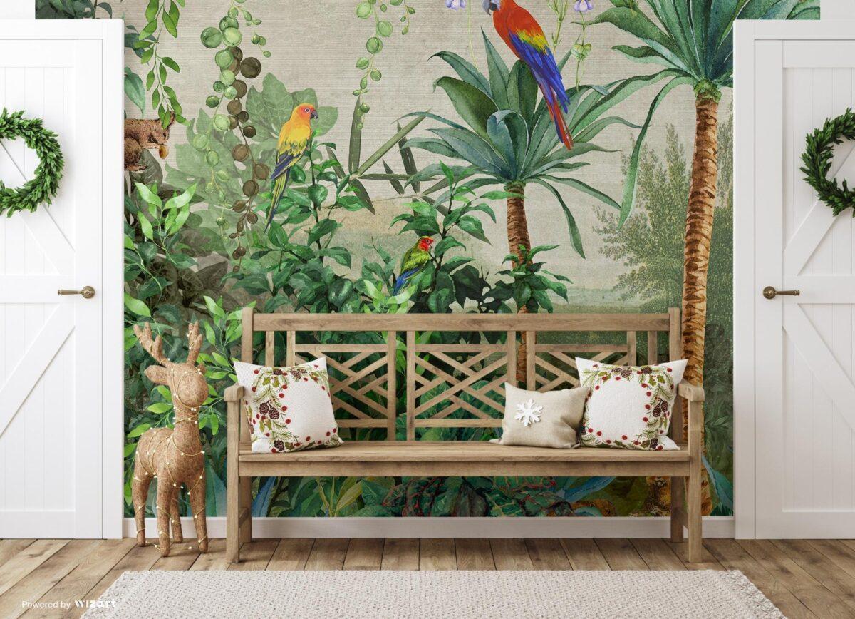 Squirrel and Parrot Design, VINYL FABRIC TEXTILE Wall Mural in Different Texture, Code A315. It is produced as ONE PIECE WITHOUT JOINT. - Image 5