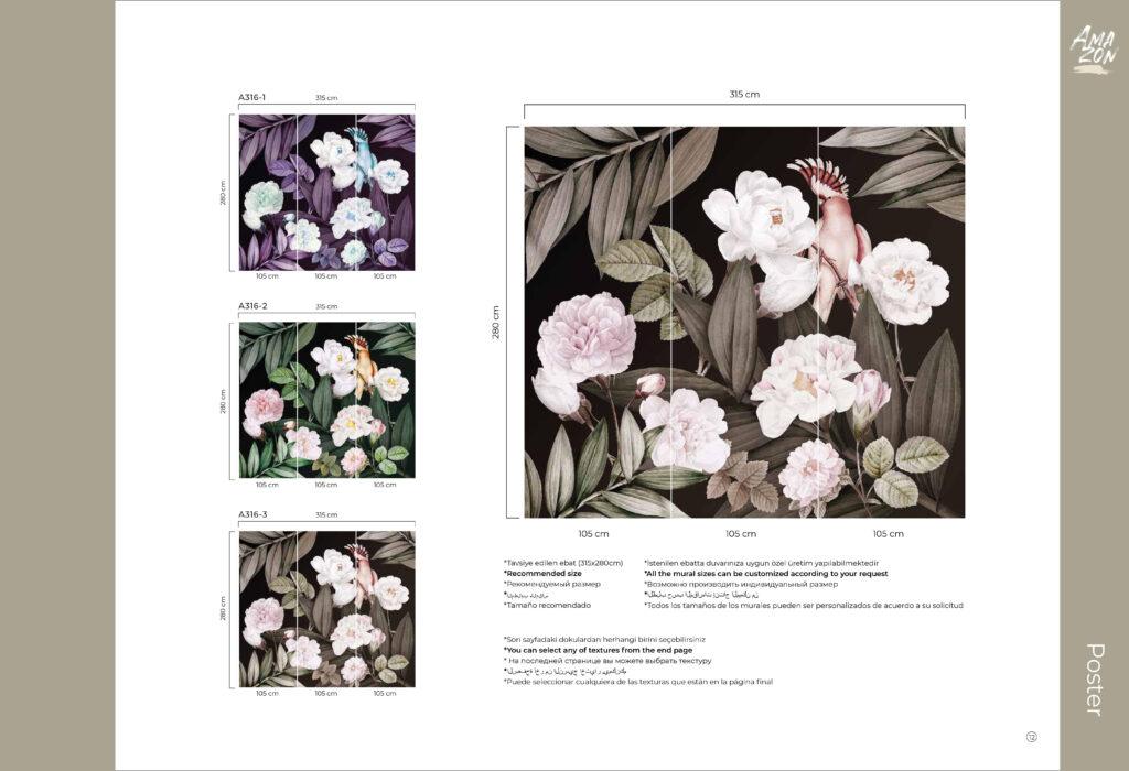 Flower Pattern Design MURAL WALLPAPER, Available in Various Paper Texture, Code A316. It is Produced as 105 CM WIDE ROLL PANELS. - Image 7