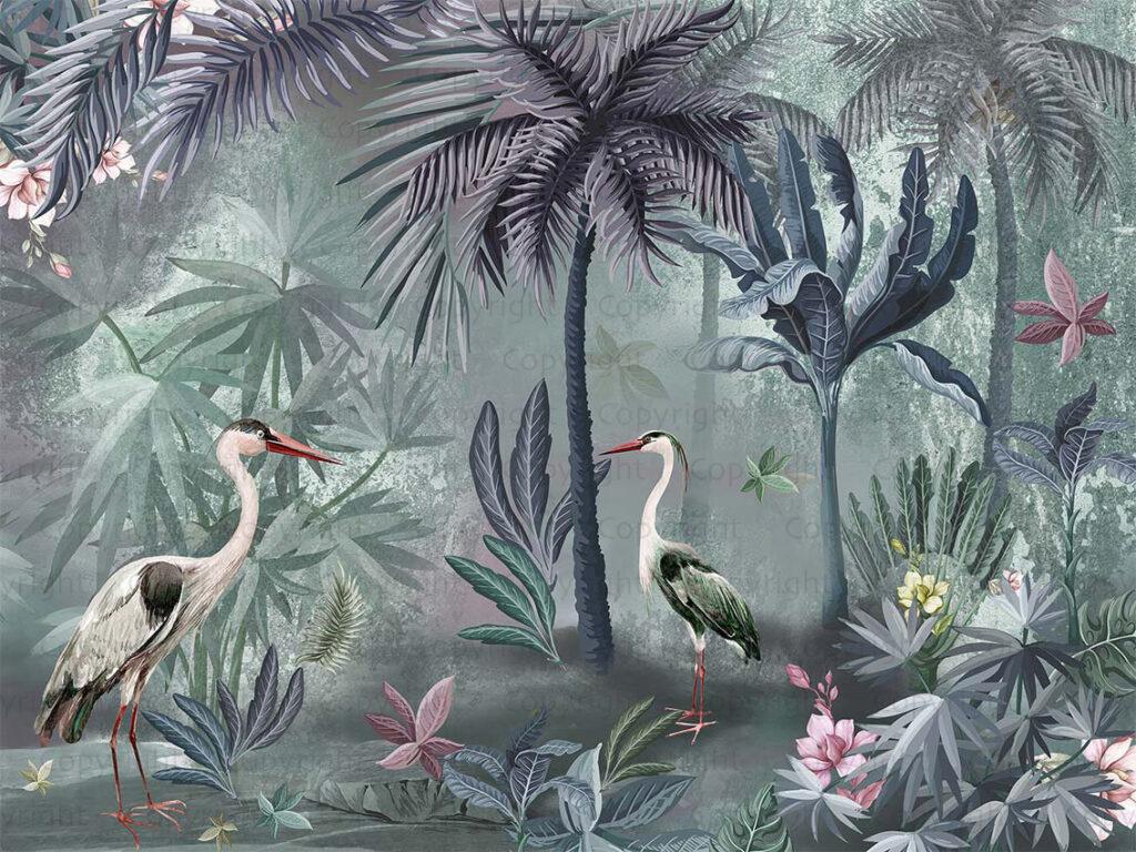 Birds Pattern Design MURAL WALLPAPER, Available in Various Paper Texture, Code A317. It is Produced as 105 CM WIDE ROLL PANELS.