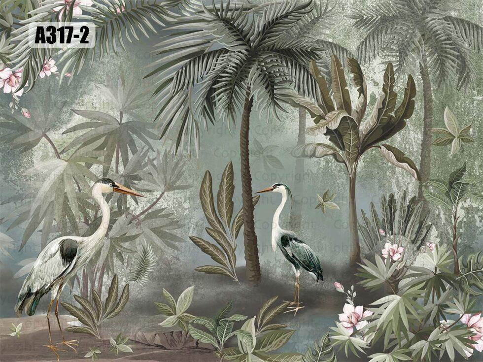 Birds Pattern Design Vinyl, FABRIC BACK Wall Mural in Different Texture - Code A317 - Image 3